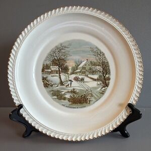 Vintage 1950s Harkerware Currier & Ives 10" CakePlate "The Homestead in Winter"